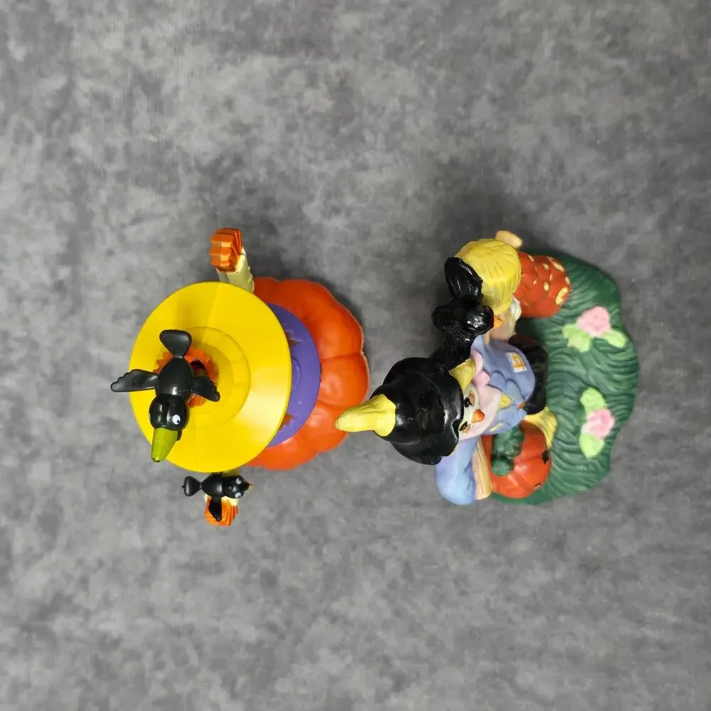 Solar Dancing Halloween Scarecrow Girl on Pumpkin & Crow Pumpkin Figurine Decor
